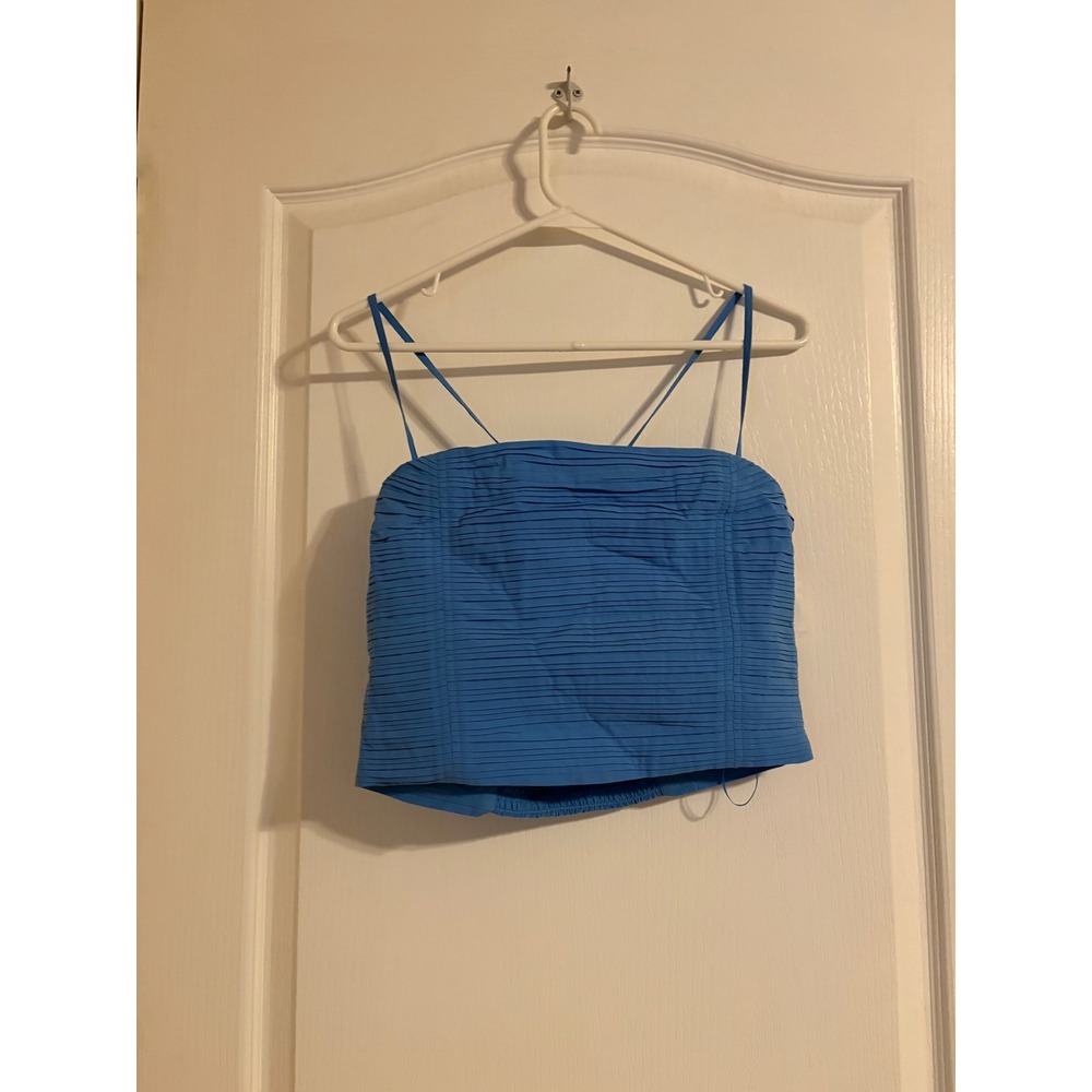 Madewell Pleated Top Women 6 Blue New Smocked Cropped Spaghetti Strap